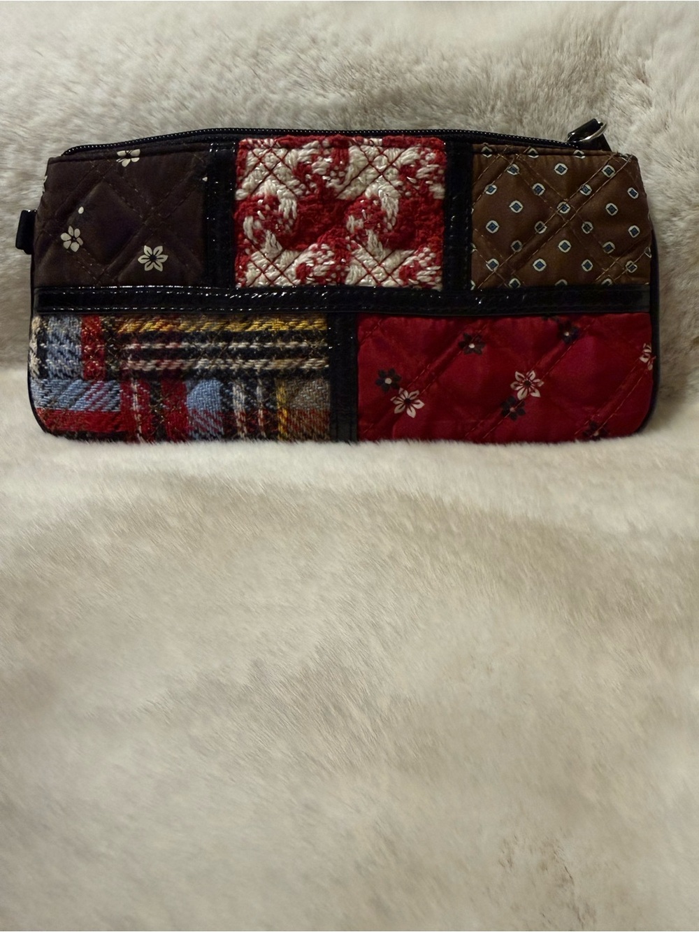 Vera Bradley Patchwork Quilted Wristlet - Red, Brown, Black